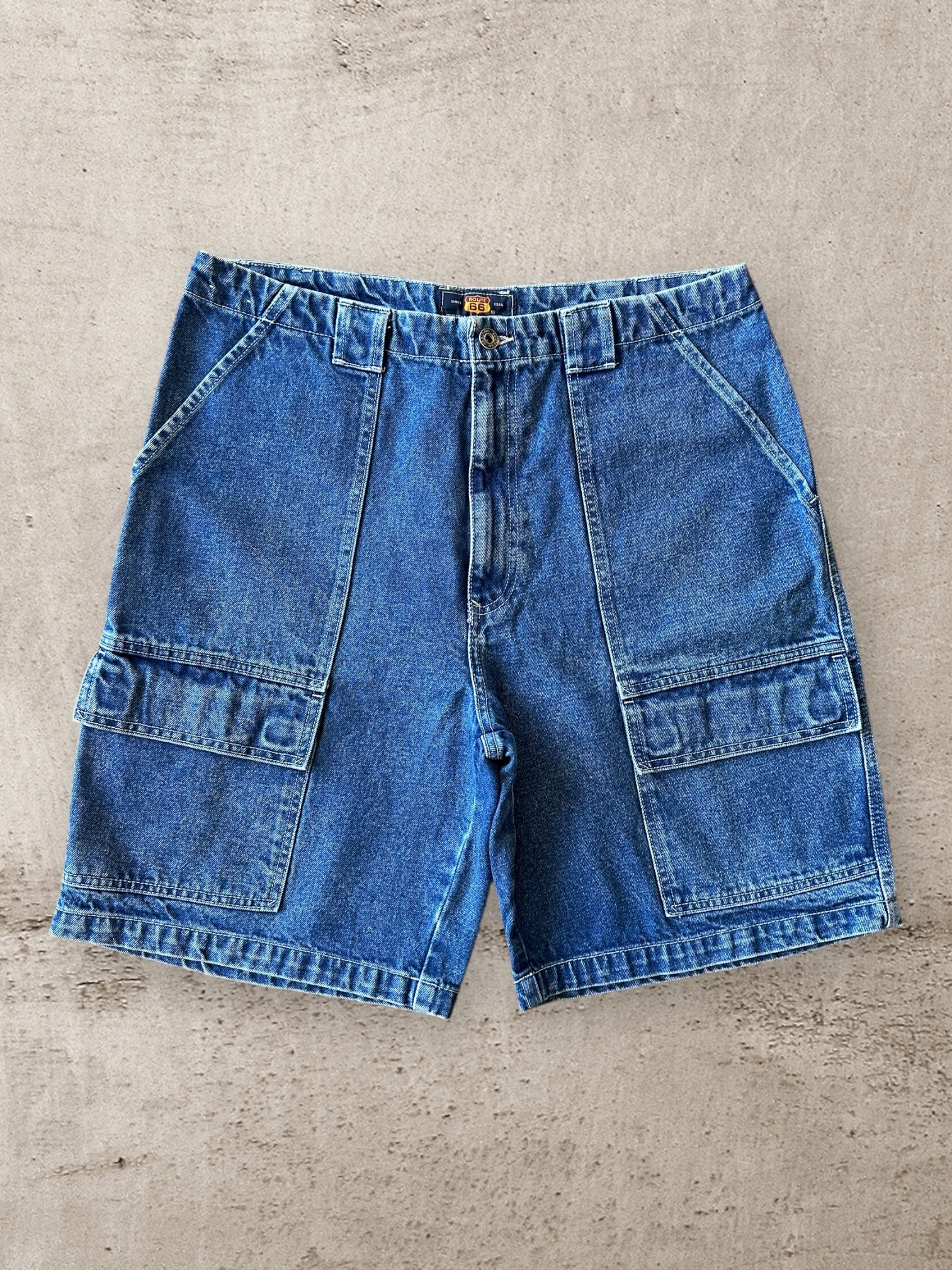 00s Route 66 Denim Fatigue Cargo Shorts - 35”
