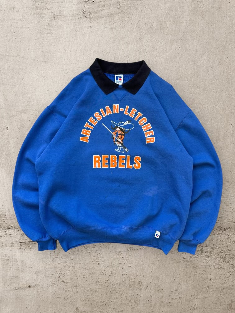 90s Russell Athletics Artesian Letcher Rebels Collared Crewneck - XL