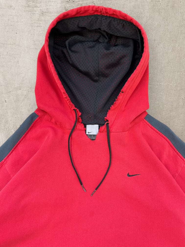 00s Nike Red & Black Color Block Mini Swoosh Hoodie - XL