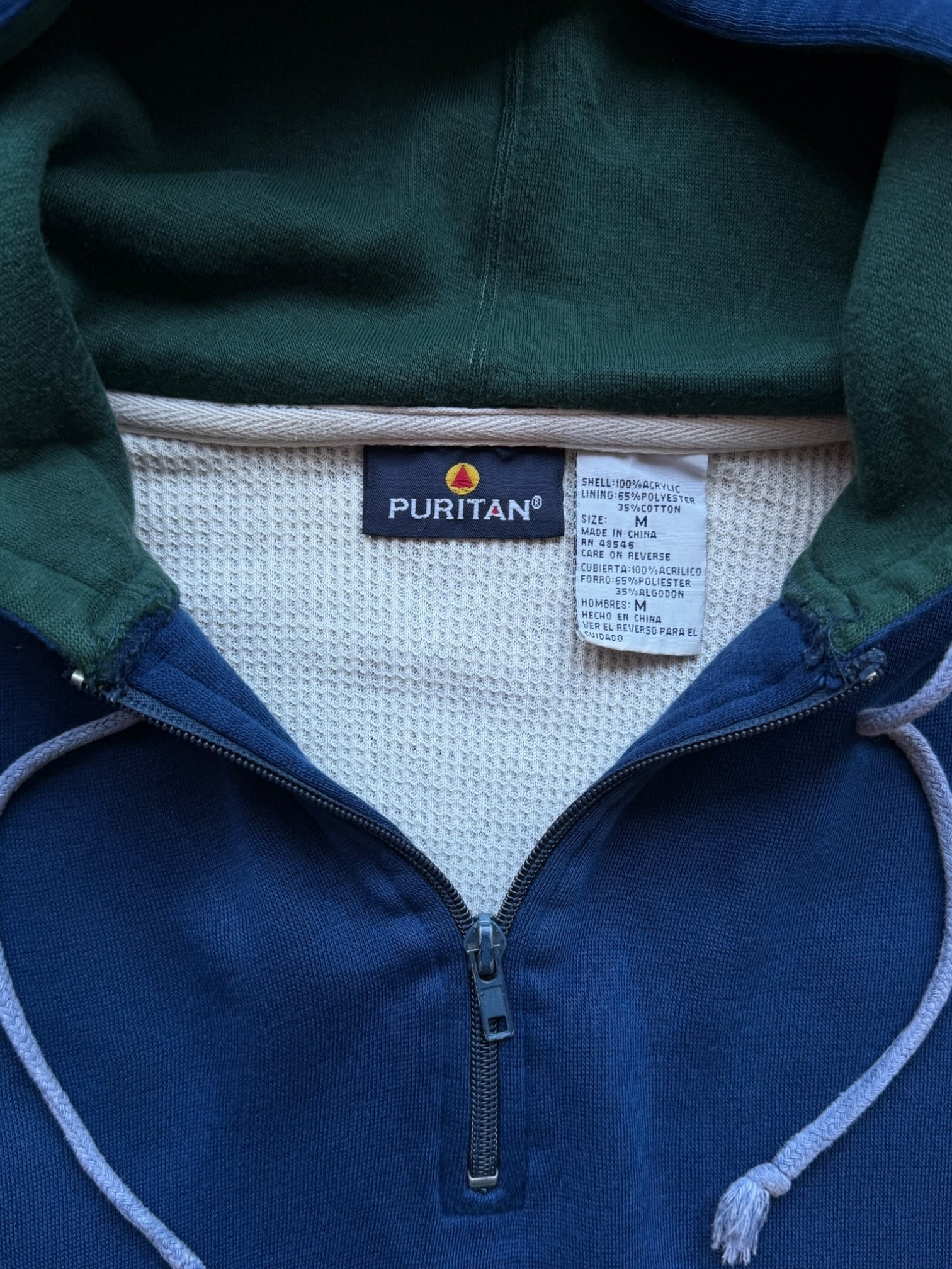 90s Puritan Color Block 1/4 Zip Hoodie - Medium