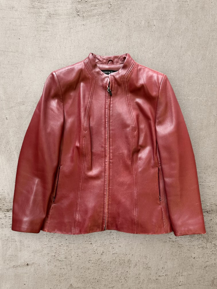 00s Kenneth Cole Full Zip Red Leather Jacket - Small