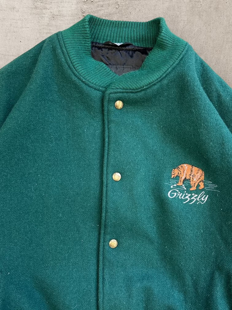 90s Grizzly Bear Wool Varsity Jacket - Large
