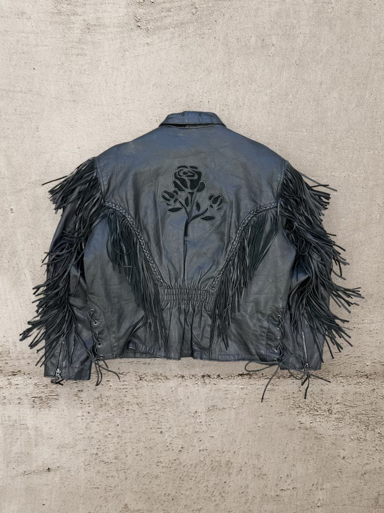 80s/90s Unik Tassled Western Leather Jacket - Large