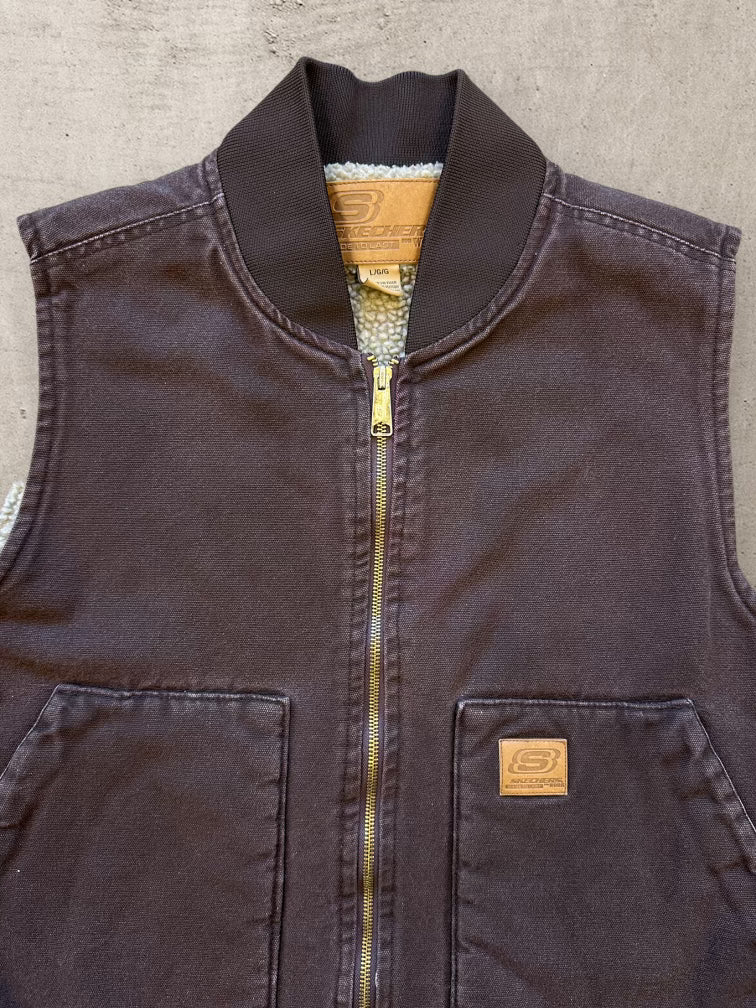 00s Sketchers Sherpa Lined Brown Work Vest - Large