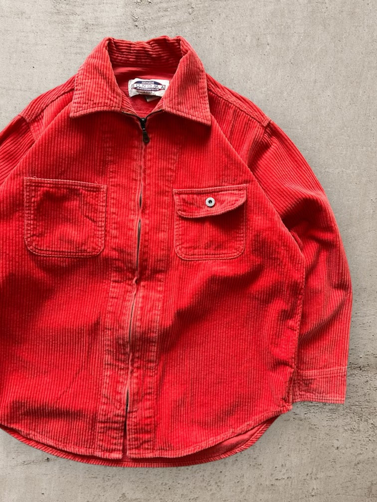 00s Sonoma Red Corduroy Zip Up Shirt - Large