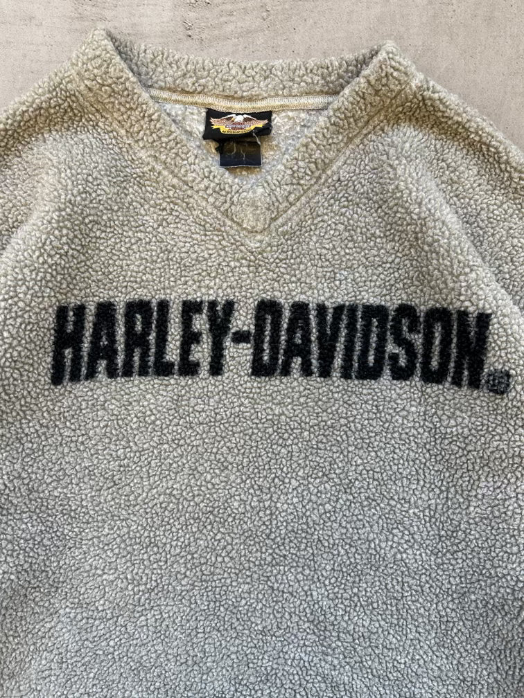 00s Harley Davidson V-Neck Fleece - Medium