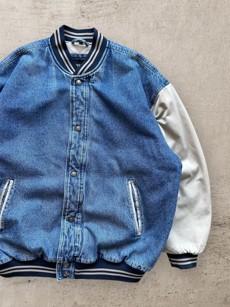 00s North Bay Denim Varsity Jacket - XL