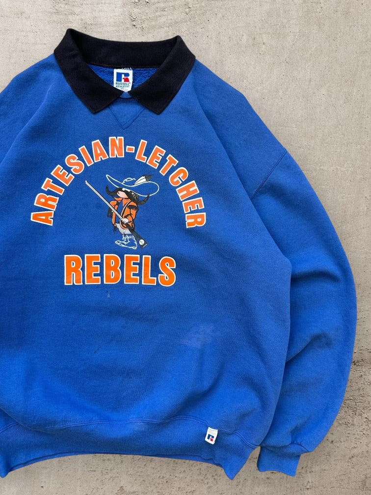 90s Russell Athletics Artesian Letcher Rebels Collared Crewneck - XL