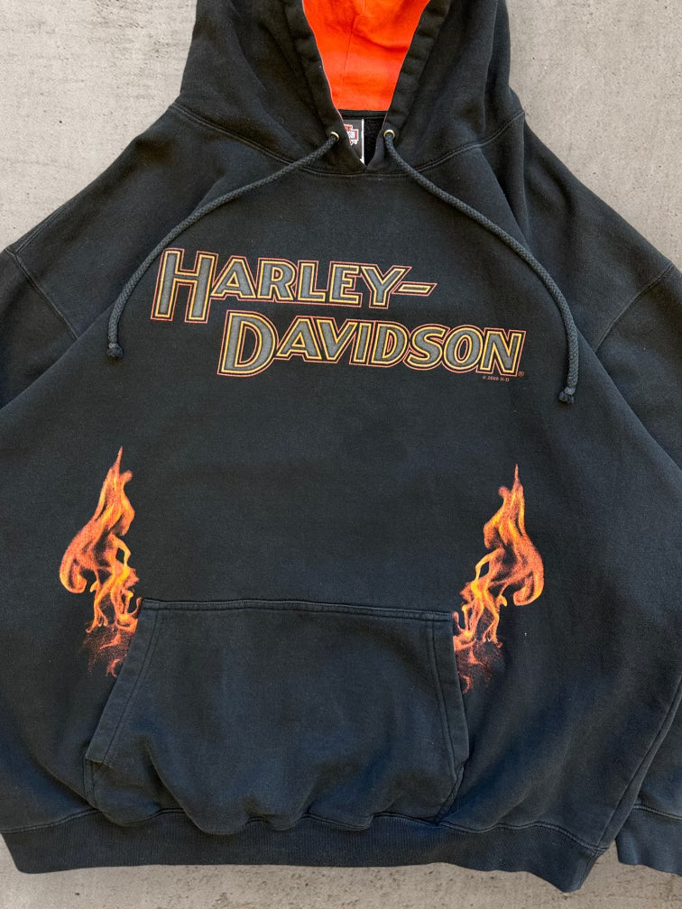 00s Harley Davidson Red Rock Flames Hoodie - XXL
