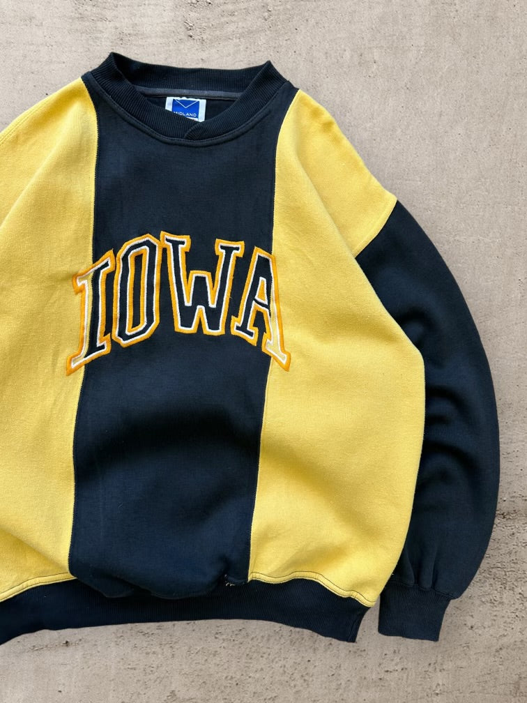 90s Iowa Color Block Embroidered Crewneck - Large