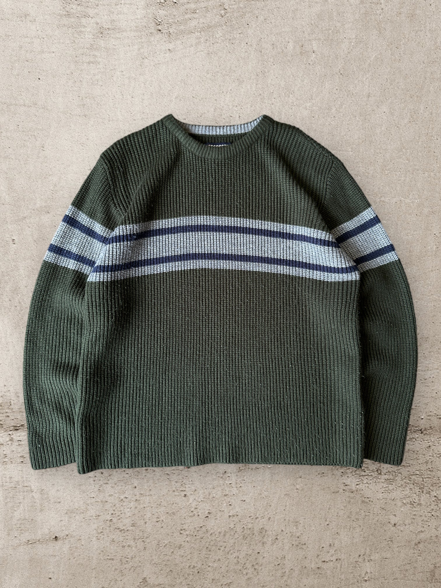 00s Olive Striped Knit Sweater - Large