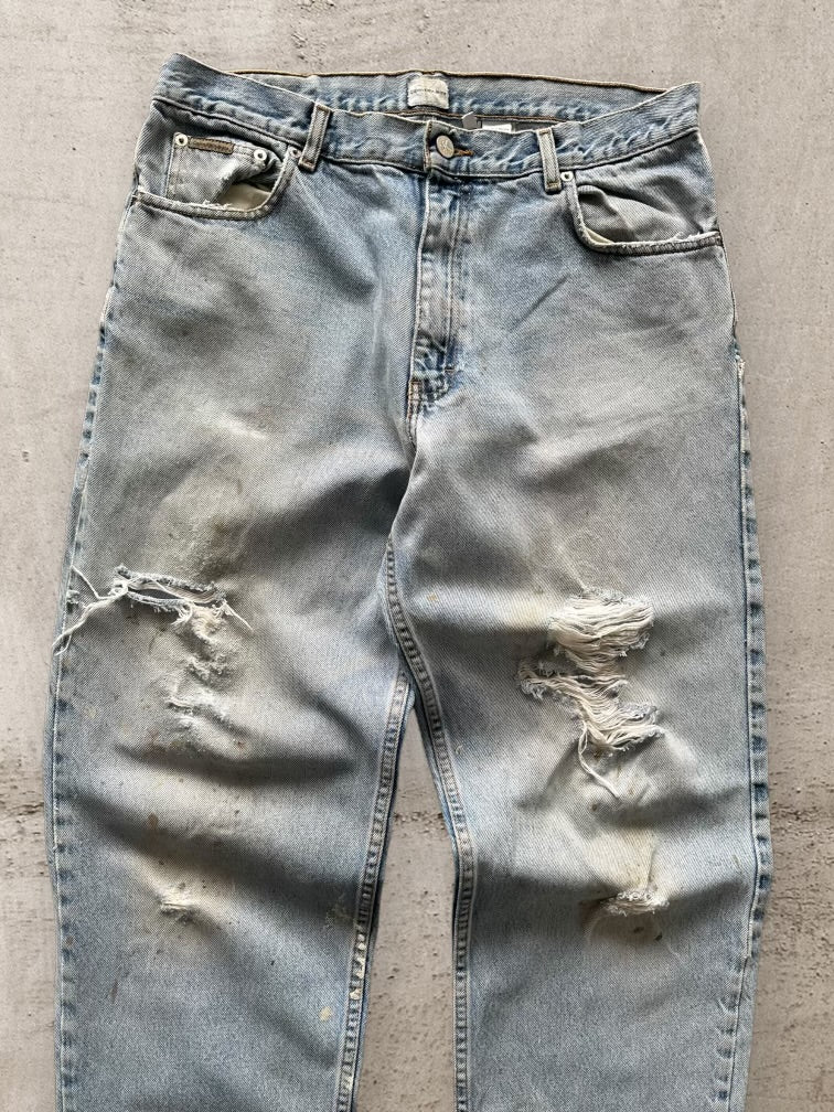 00s Calvin Klein Distressed Light Wash Denim Jeans - 34x35