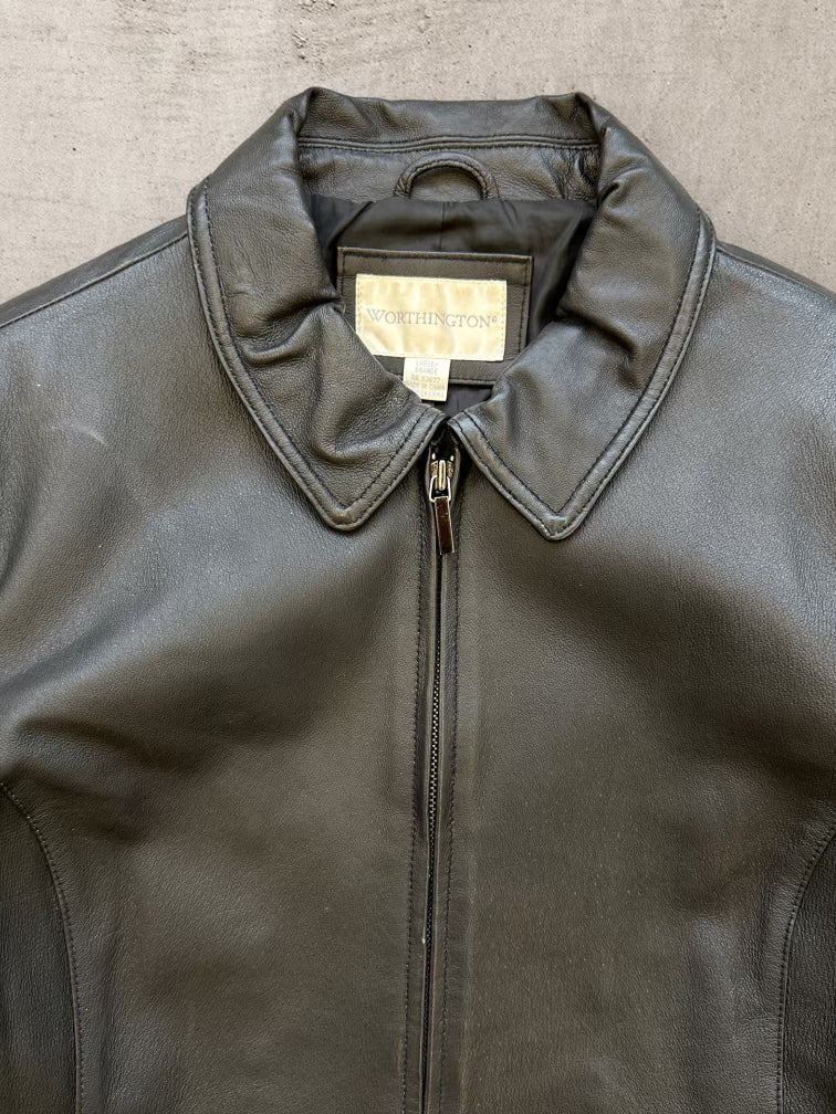 00s Worthington Zip Up Slim Leather Jacket - Women's Large