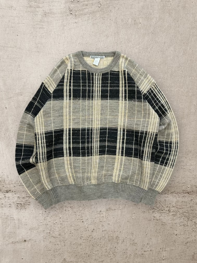 90s Union Bay Multicolor Plaid Knit Sweater - Large