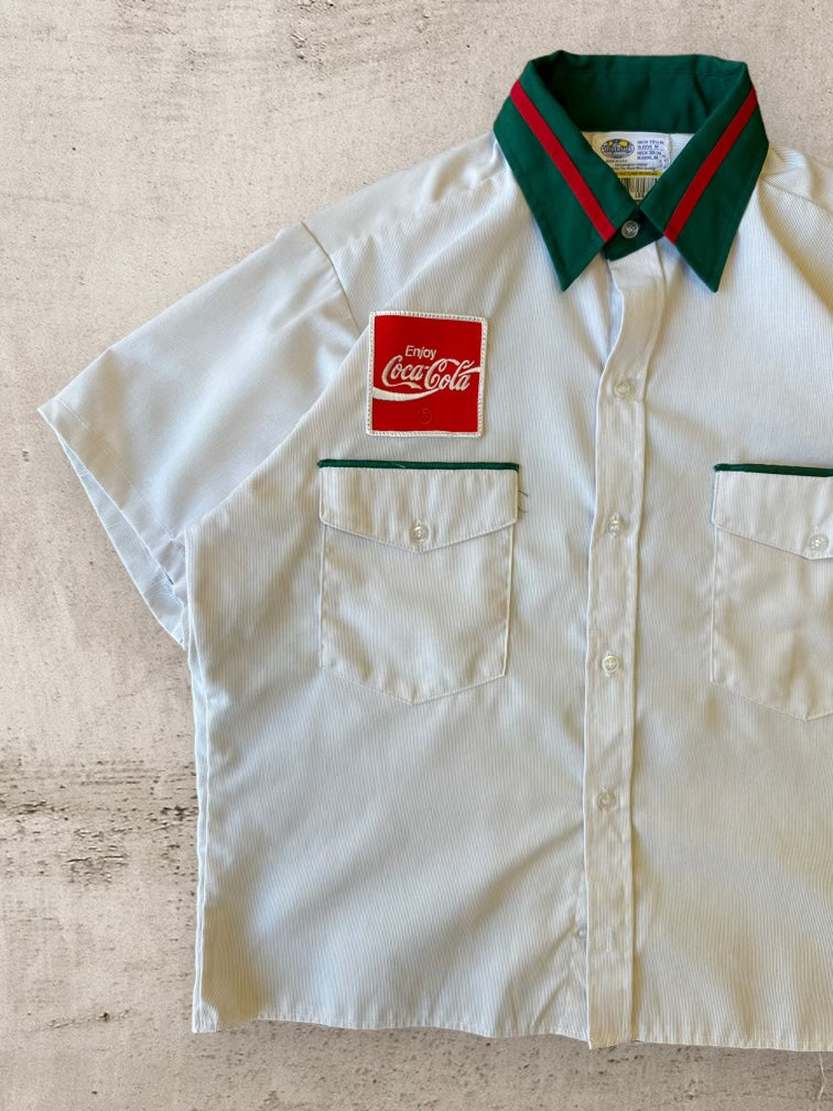 90s Cropped Coke Cola Striped Collar Button Up Shirt - Medium