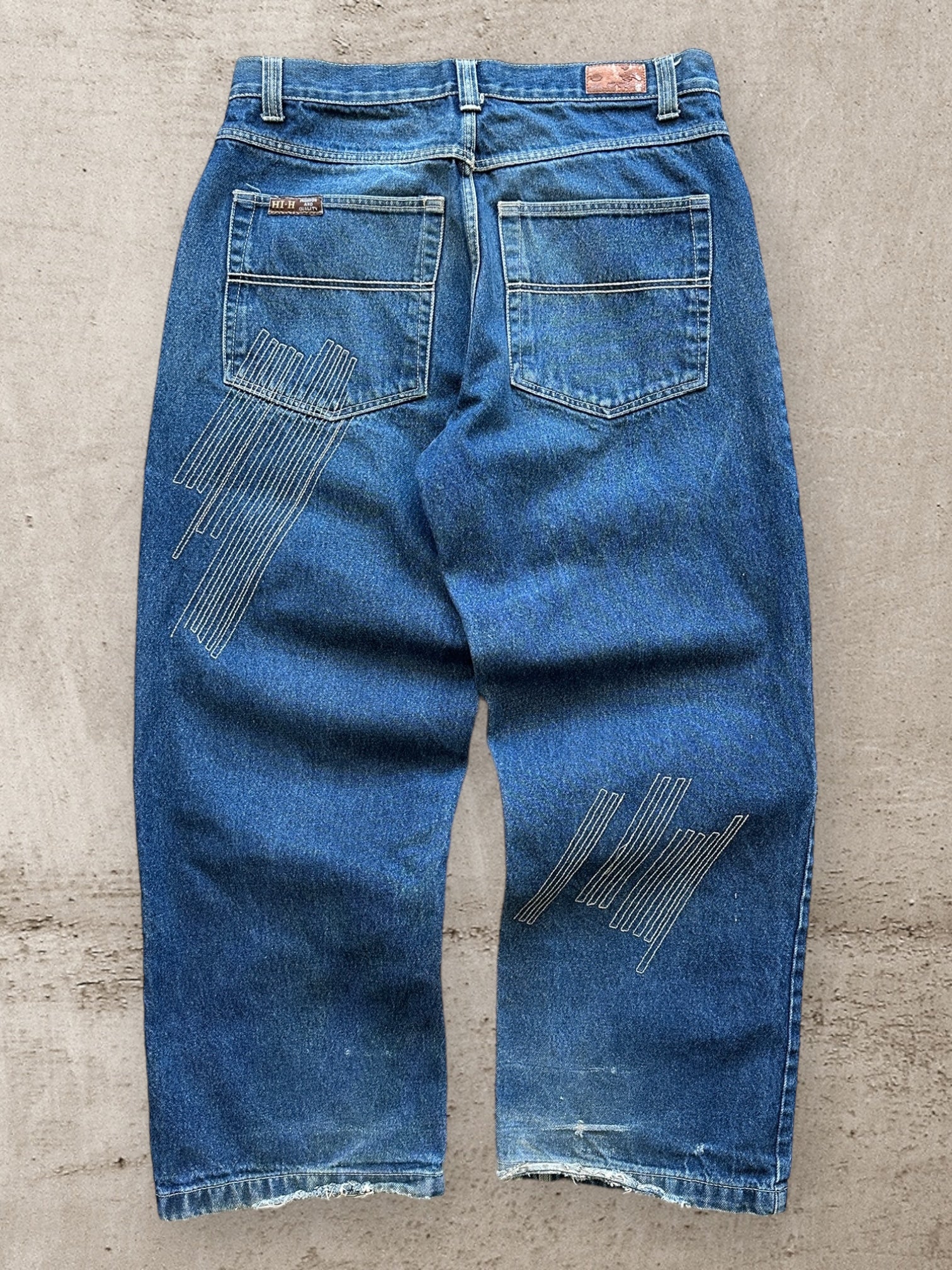 00s HI-H Stitch Embroidered Baggy Denim Jeans -34x28