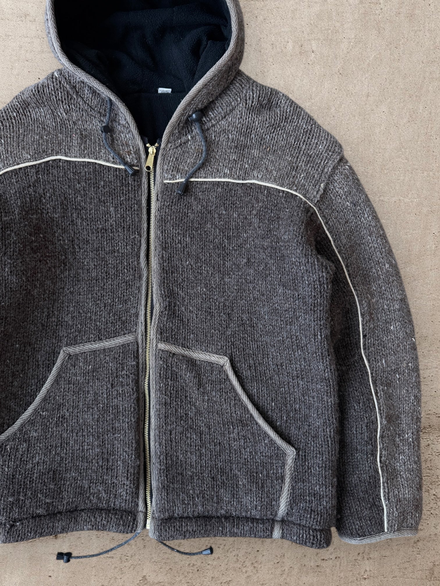 00s Sherpa Lined Wool Zip Up Hooded Sweater - Large