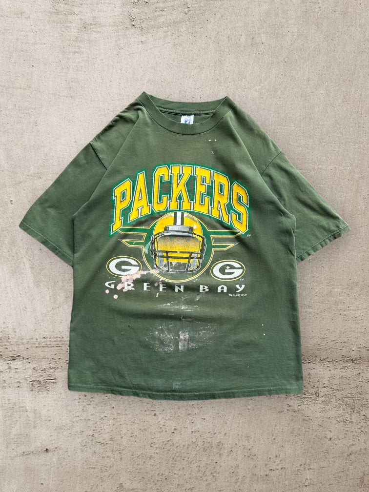 90s Logo7 Green Bay Packers Distressed Graphic T-Shirt - XL