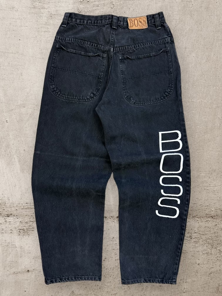 90s Boss Embroidered Black Denim Jeans - 30x30