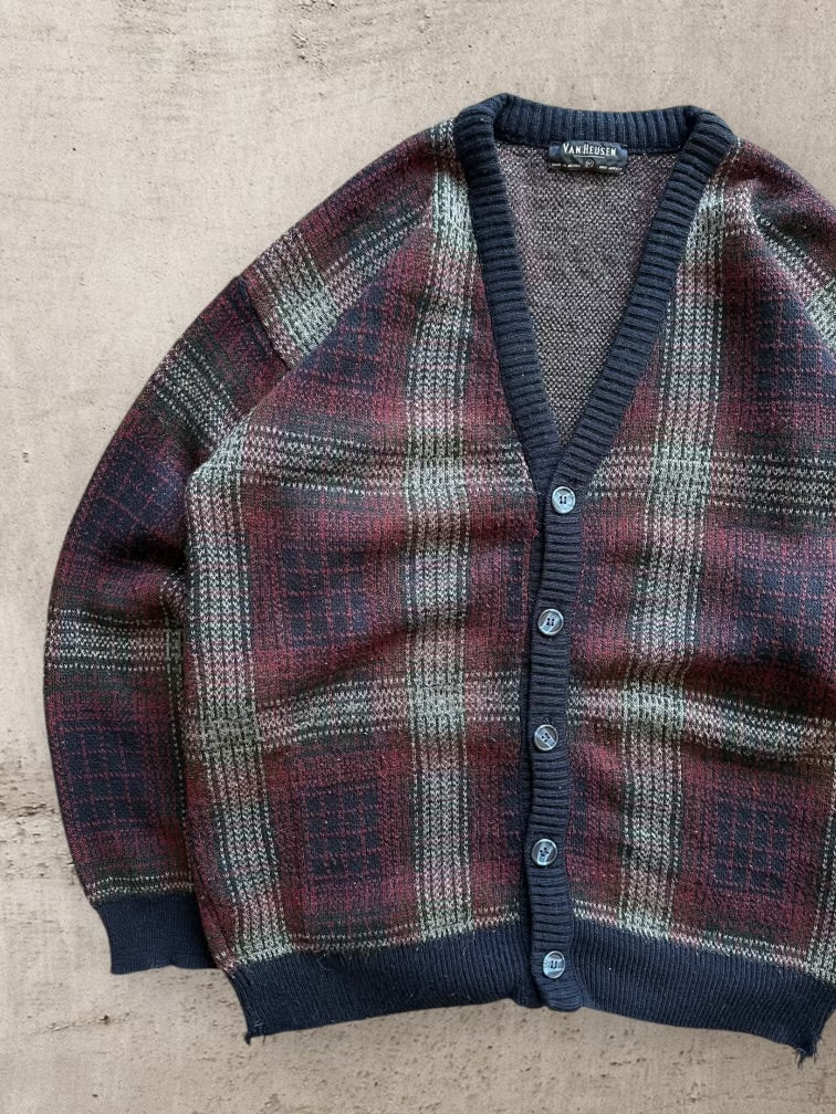 90s Van Heusen Plaid Knit Cardigan - Medium