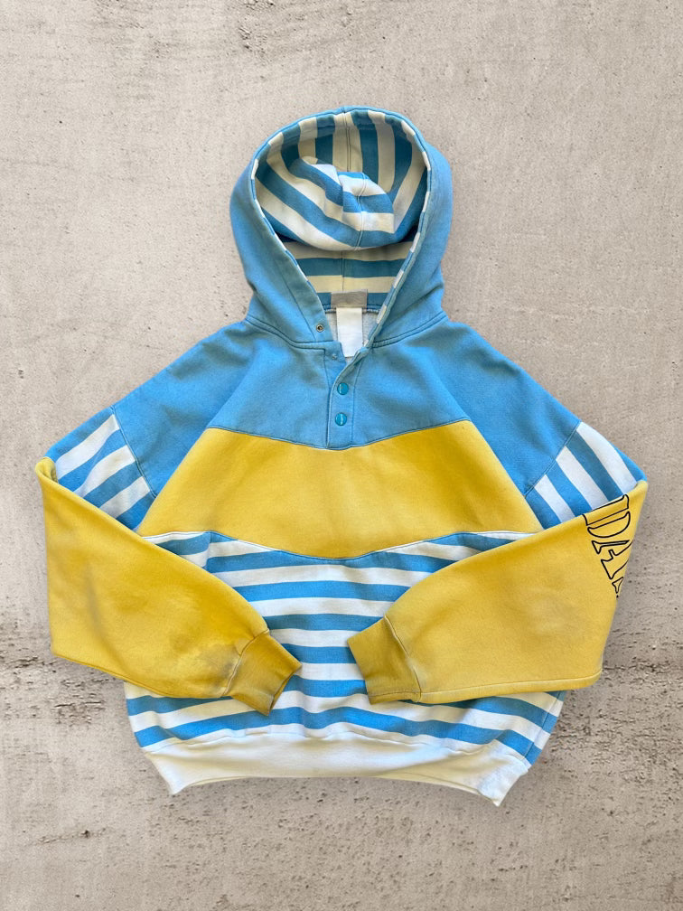90s Adidas Color Block Striped Button Up Hoodie - Medium/Large