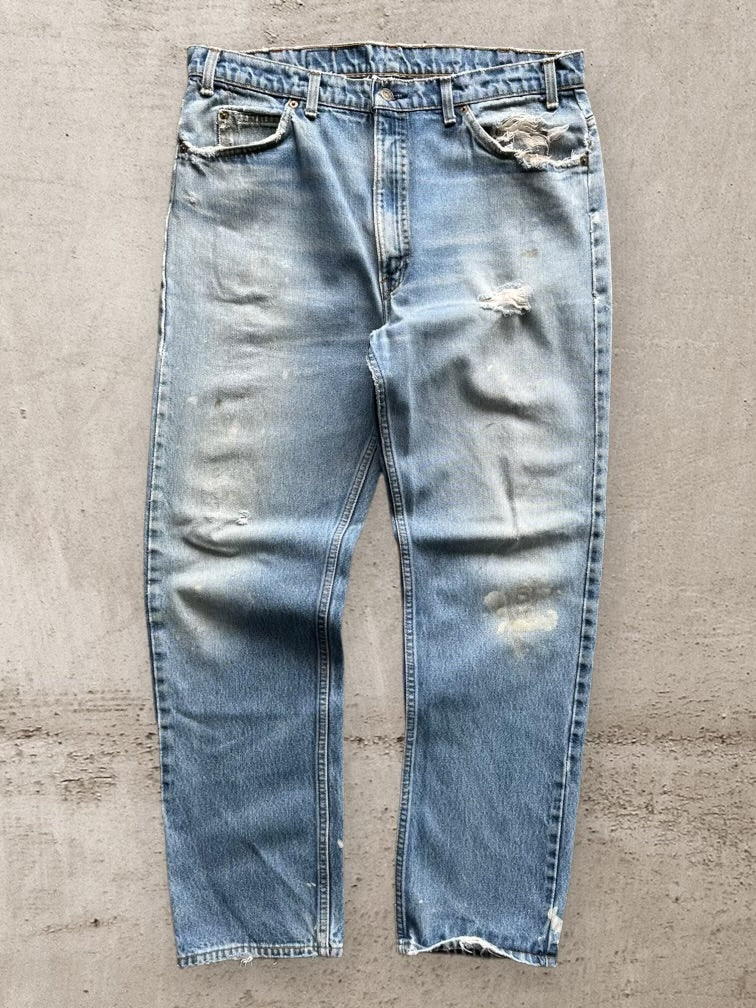 90s Levi’s 505 Distressed Orange Tab Denim Jeans - 36x32