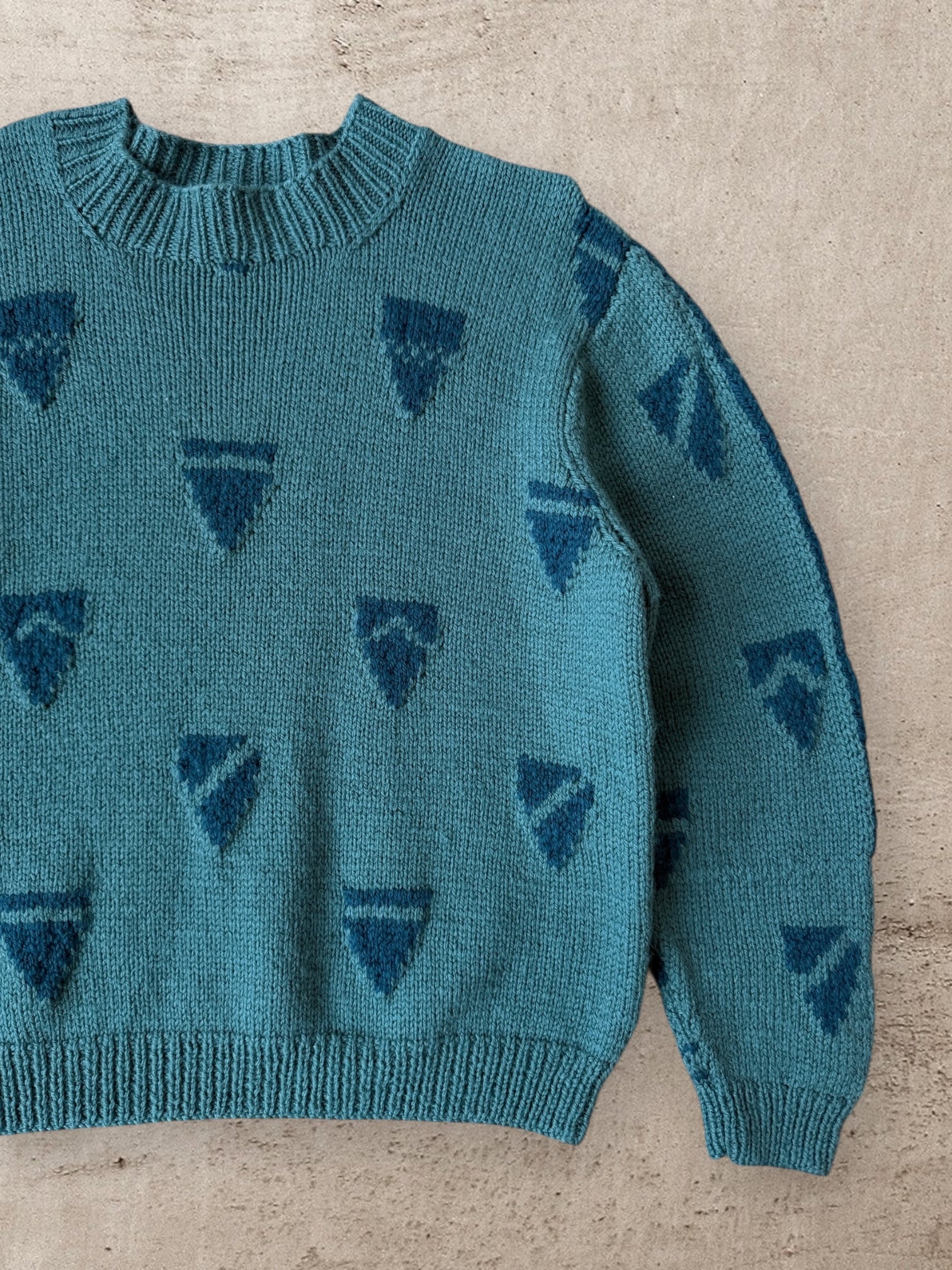 80s Two Patterned Wool Knit Sweater - XXL