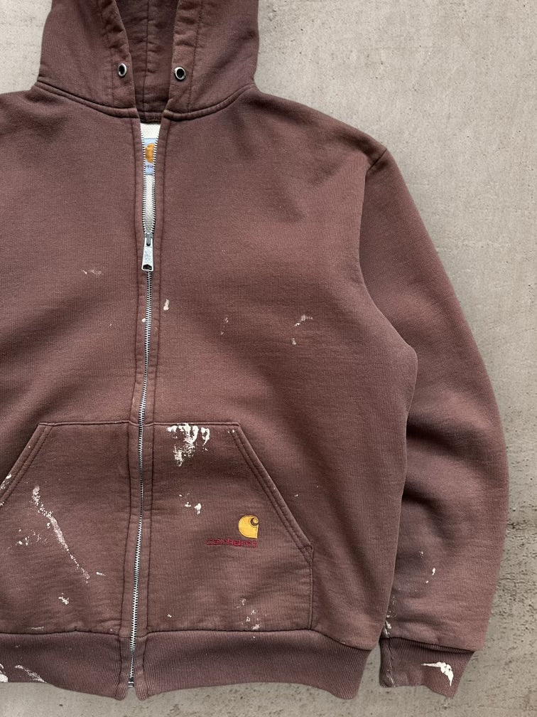 90s Carhartt Thermal Lined Distressed Zip Up Hoodie - Large