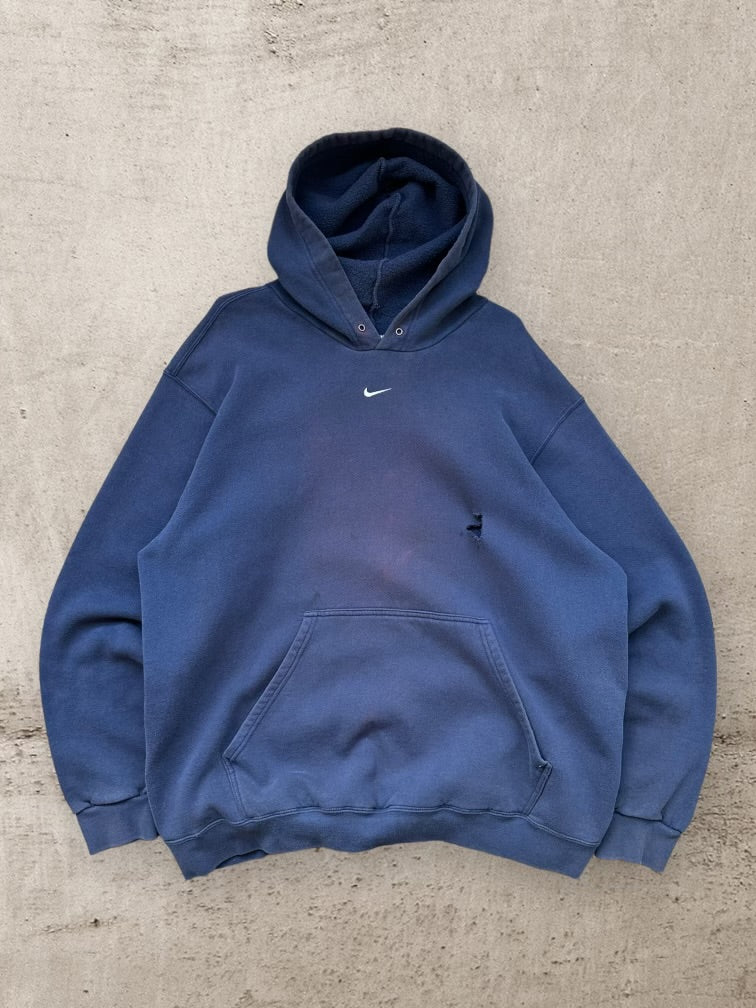 00s Nike Center Swoosh Navy Blue Hoodie - XL