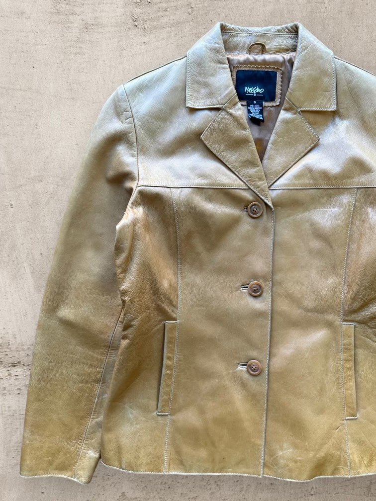 00s Mossimo Light Beige Leather Jacket - Small