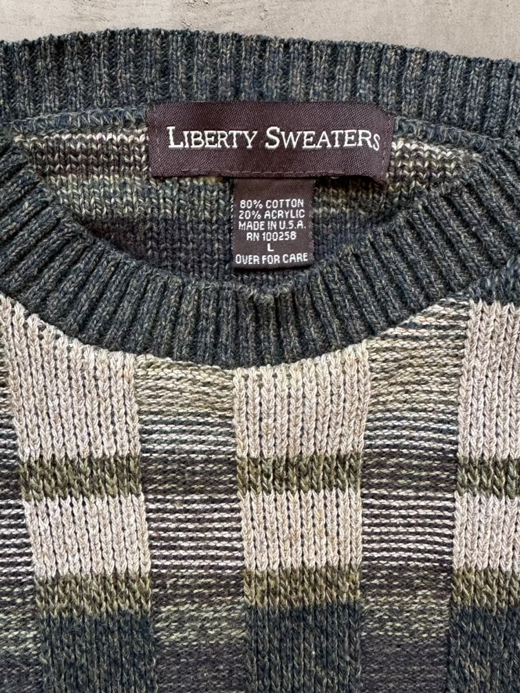 90s Liberty Plaid Knit Sweater - Large