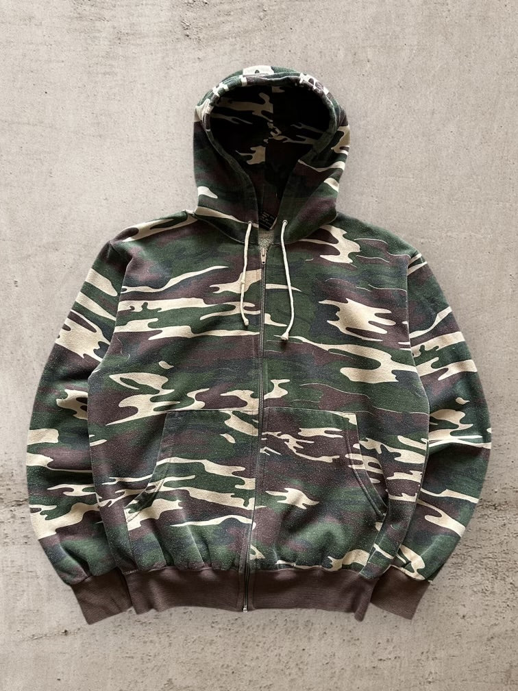 90s Army Camouflage Zip Up Hoodie - Medium