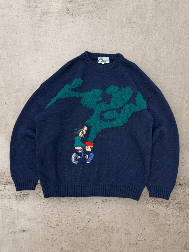 90s Gaston Lagaffi Graphic Knit Sweater - Large