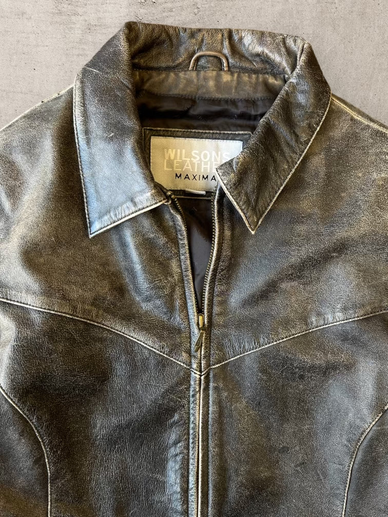 00s Wilson Maxima Faded Black Leather Jacket - XS