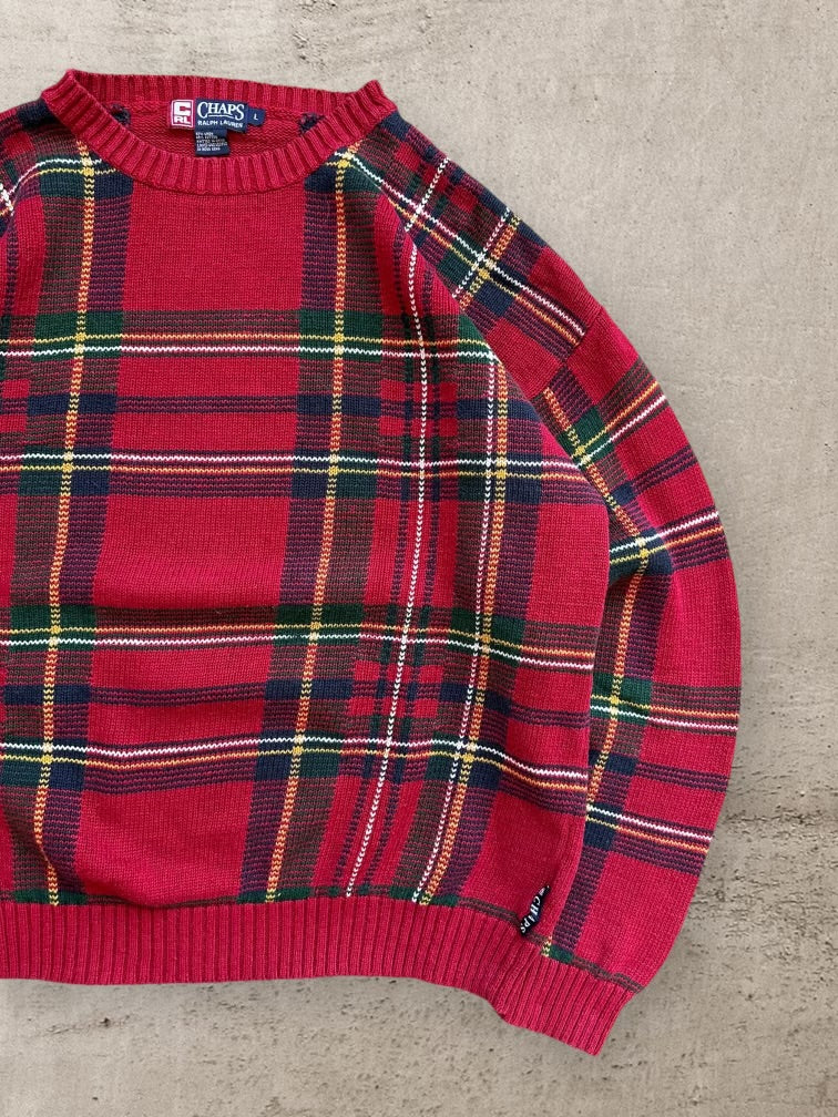 00s Chaps Ralph Lauren Plaid Knit Sweater - Large