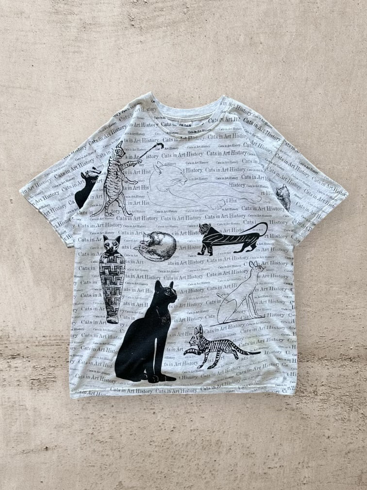 90s Cats in Art History AOP Graphic T-Shirt - Large