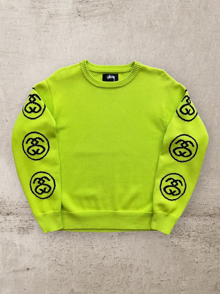 Stussy Lime Green Monogram Knit Sweater - Medium