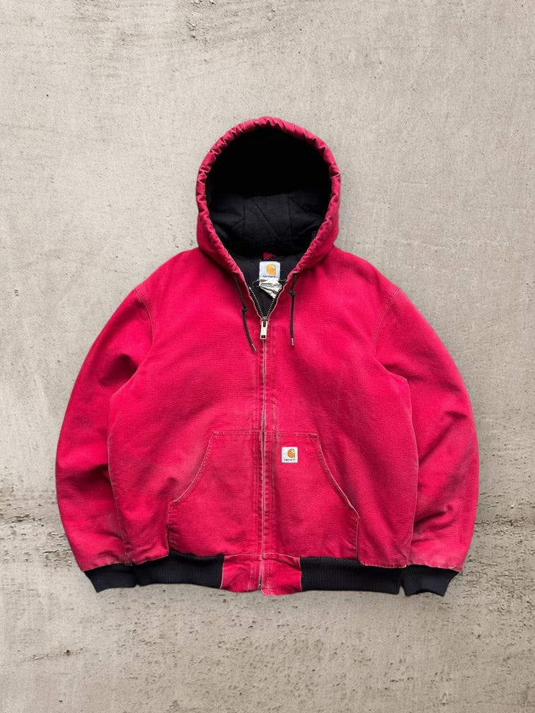 00s Carhartt Cherry Red Hooded Jacket - Medium