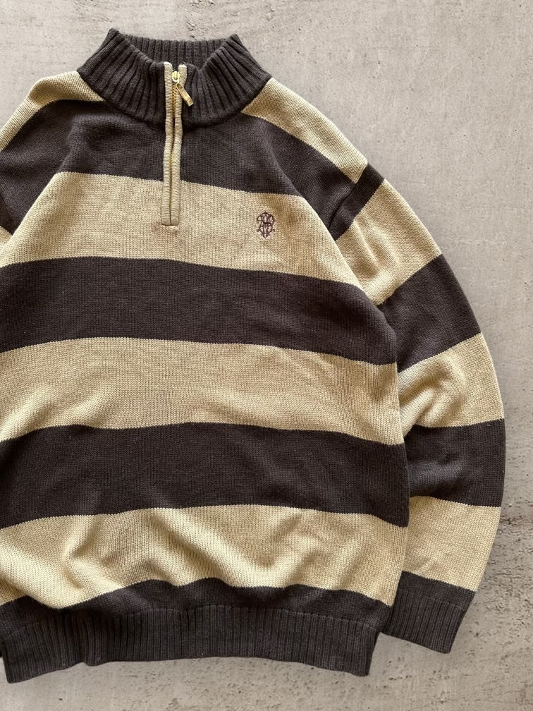 00s South Pole Striped 1/4 Zip Knit Sweater - XXL