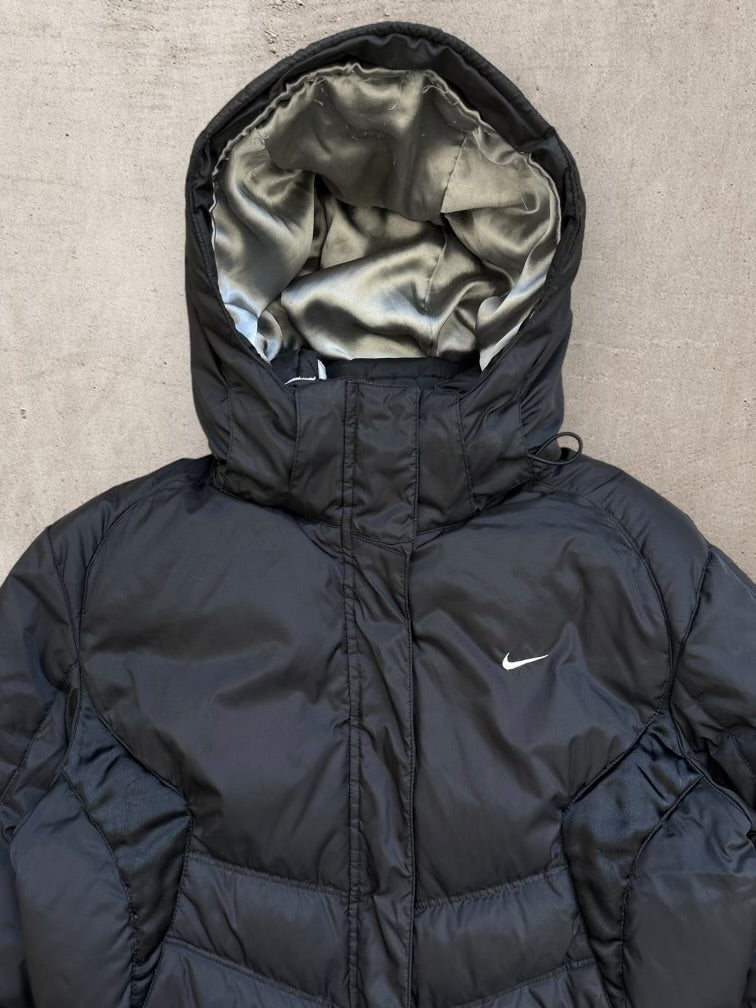 00s Nike Full Zip Black Hooded Puffer Jacket - Youth Large