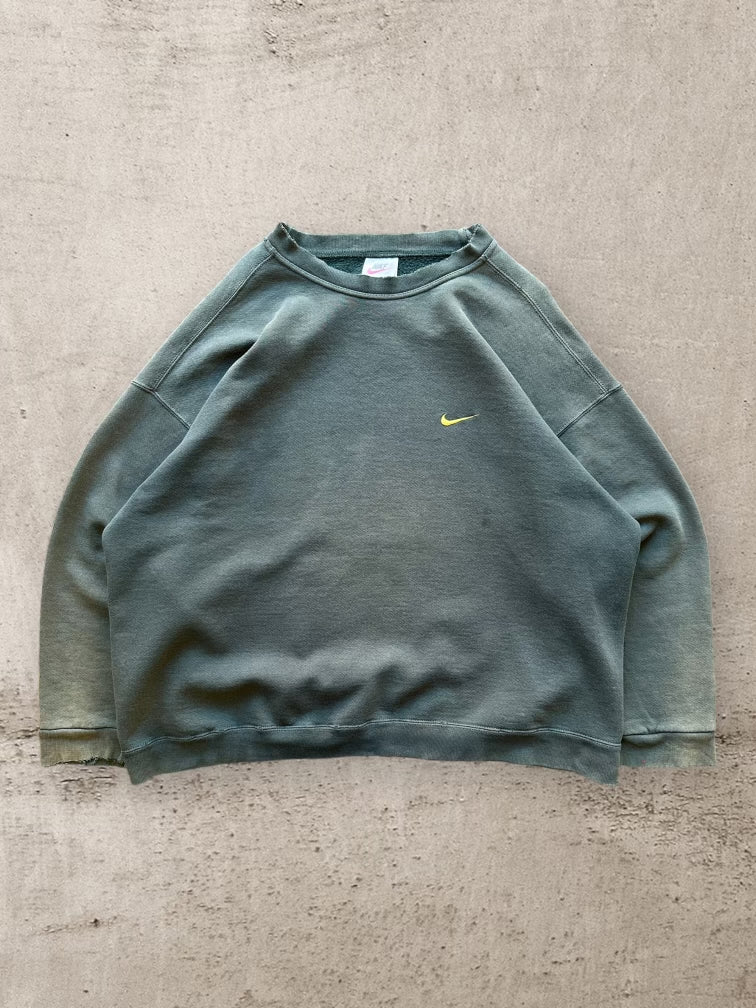 90s Nike Forest Green/Neon Green Mini Swoosh Crewneck - XXL