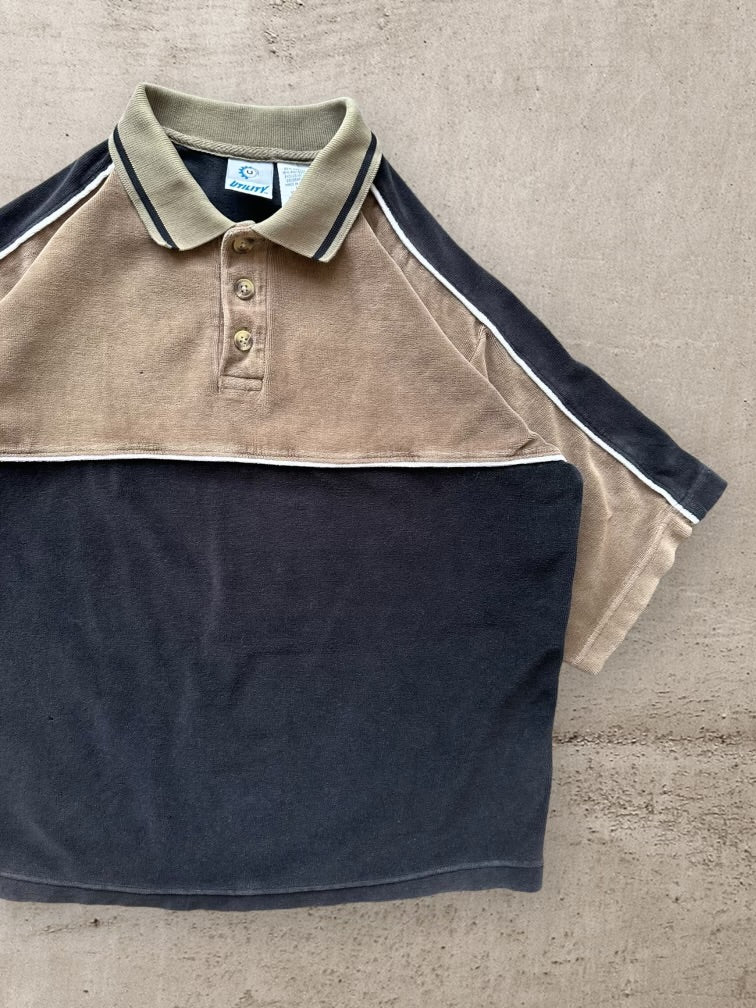 00s Utility Velour Color Block Polo Shirt - Youth Large