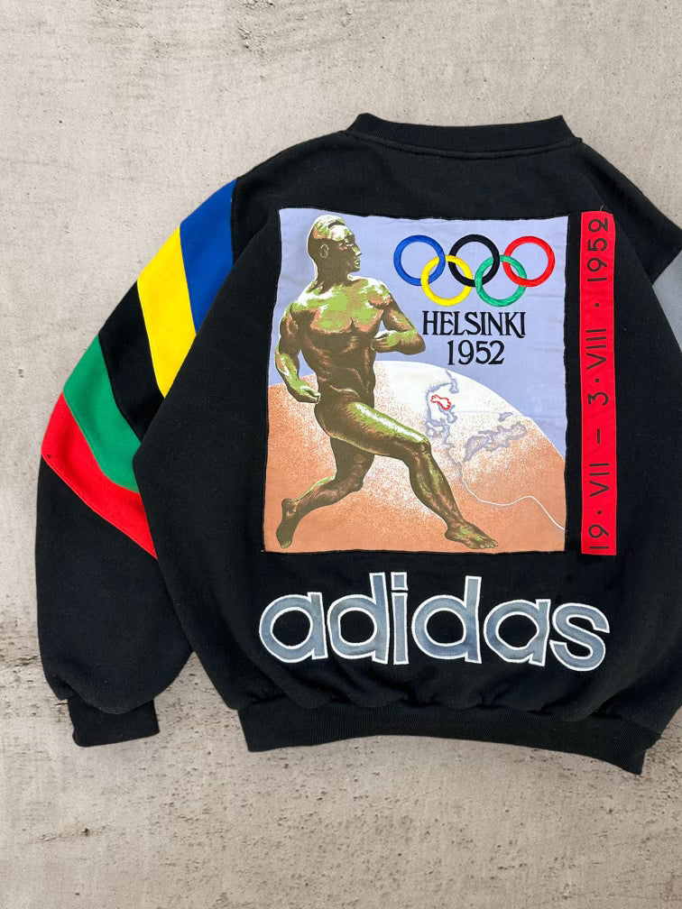 90s Adidas Multicolor Color Block Stockholm 1956 Olympics Crewneck - Medium