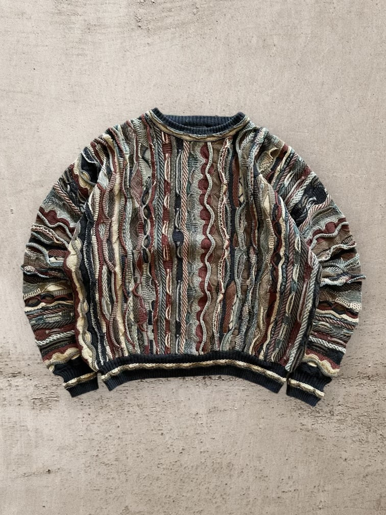 90s J.Ferrar Multicolor Cable Knit Sweater - Large