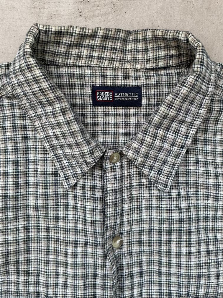 00s Faded Glory Plaid Cropped Button Up Shirt - XL