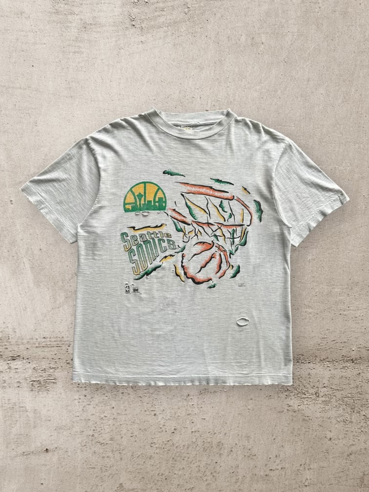 90s Seattle Super Sonics Distressed Graphic T-Shirt - XL