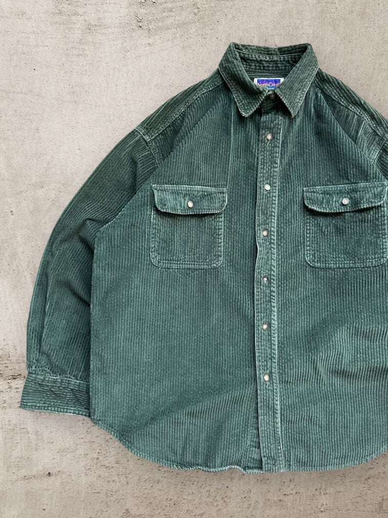 90s North Crest Corduroy Button Up Shirt - XL