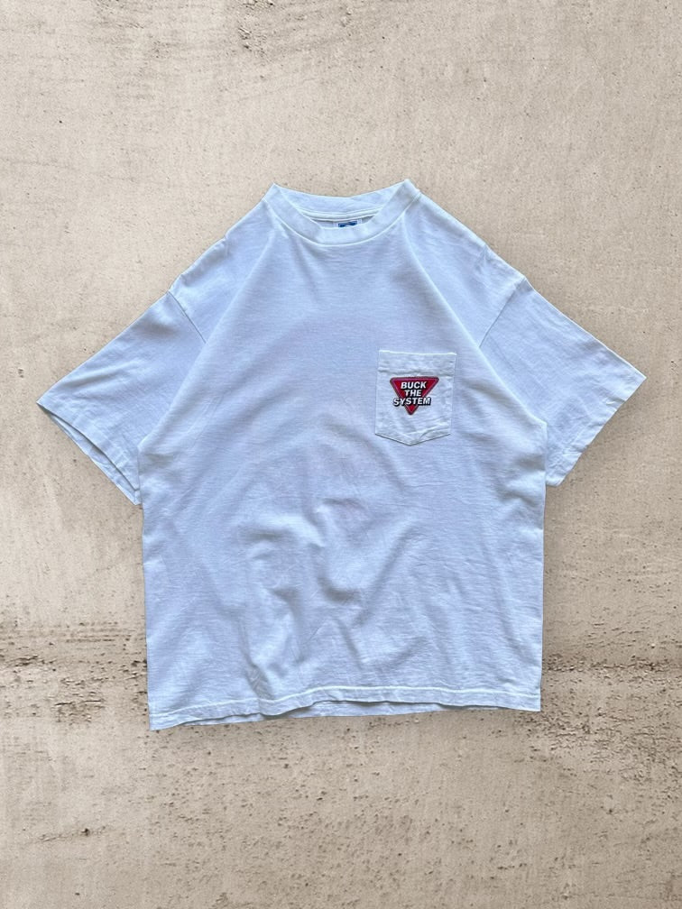 90s Buck The System Pocket T-Shirt - XL