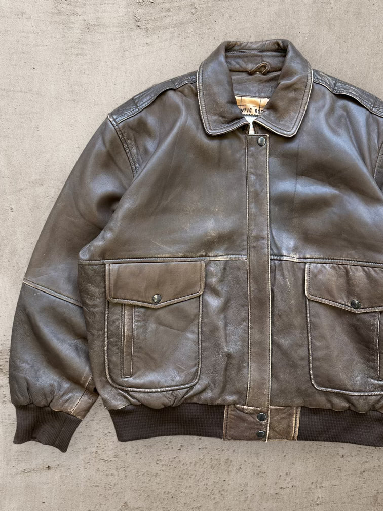 90s Brown Leather Flight Jacket - Large