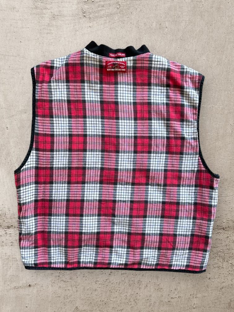 90s Marlboro Cigarettes Reversible Plaid Work Vest - XL